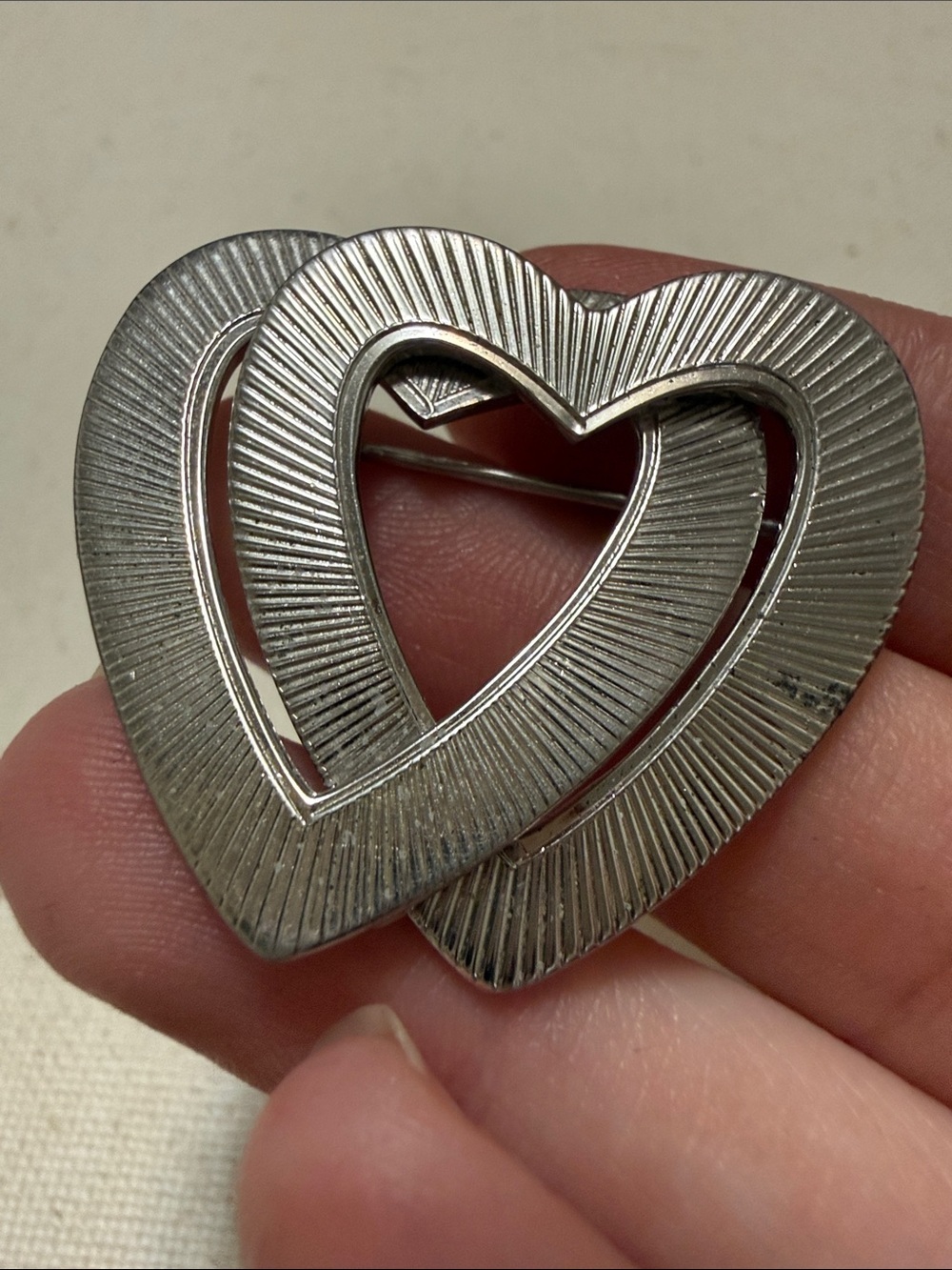Sterling Double Heart Silver Brooch Pin